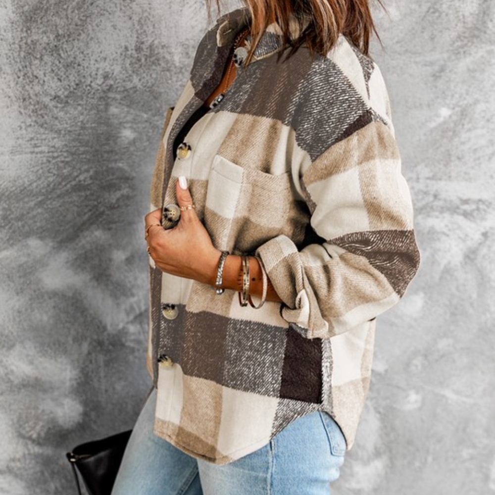 #47 Cozy Plaid Button up jacket Shacket Oversized - Picture 5 of 10